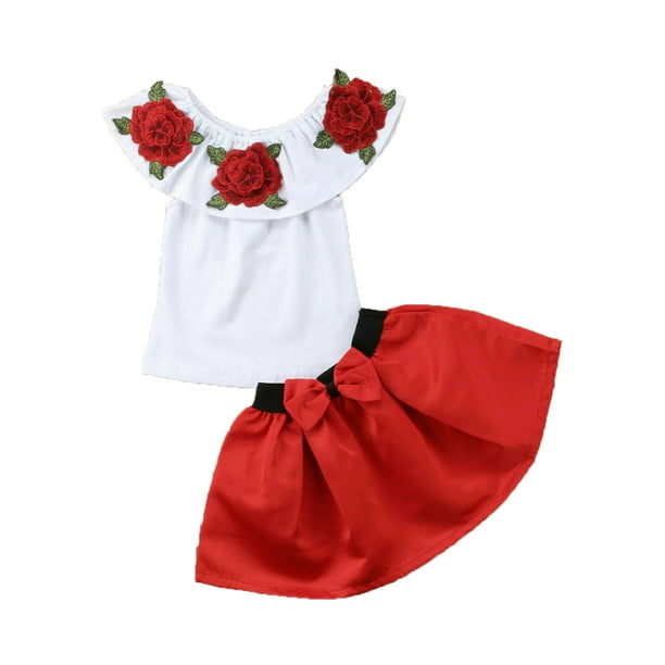 Toddler Kids Baby Girls Off Shoulder Tops Mini Skirt Dress Outfits Set Clothes